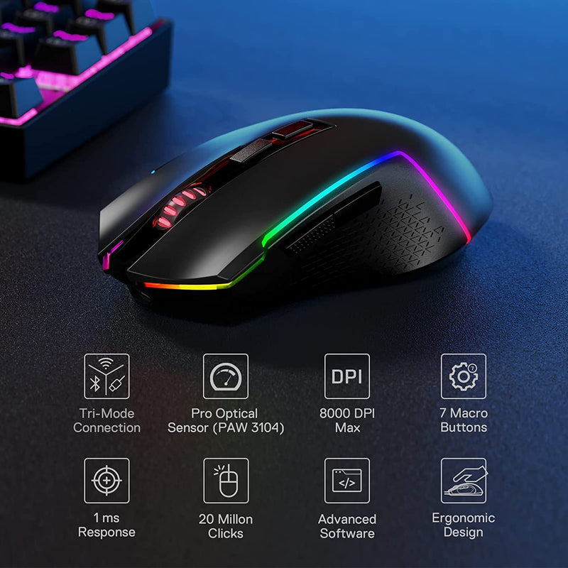 (RENEWED) Trident Pro M693 RGB Wired, Wireless and Bluetooth Mouse