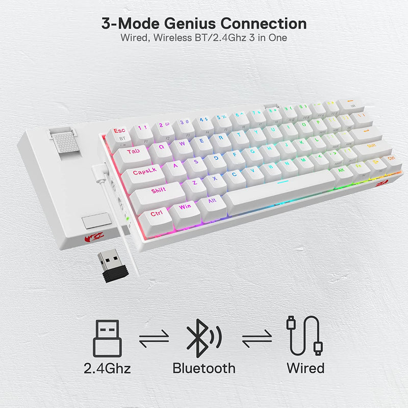 (RENEWED) Draconic Pro K530 Pro - 60% Bluetooth+2.4Ghz+Wired Mechanical Keyboard White (Red Switch)