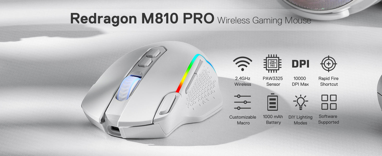 Taipan Pro M810 PRO RGB Wired And Wireless Mouse White Redragon India Taipan pro m810 pro rgb wired and wireless mouse white redragon india