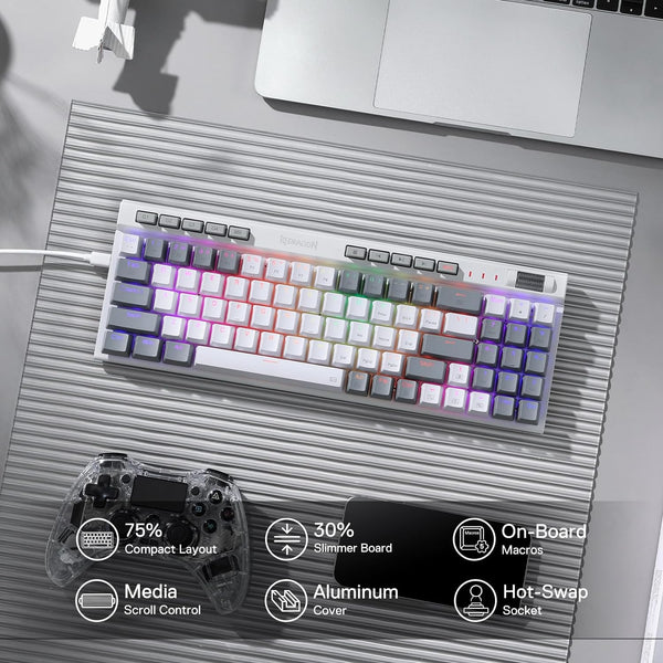 Magicwand SE K655 75% Wired Mechanical Keyboard White and Grey (Quiet Linear Red Switch)