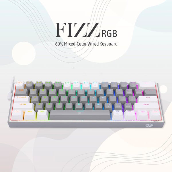 Unboxed Fizz K617 - 60% Wired Mechanical Keyboard Grey And White (Red Switches)