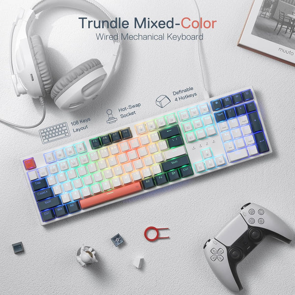 Trundle K668 - 104 Keys Wired Mechanical Keyboard White|Black|Orange (Red Switch)