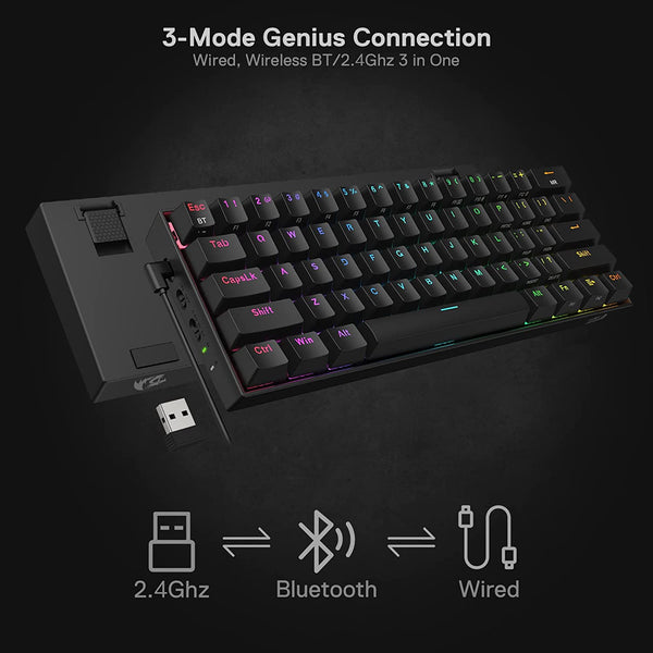 Draconic Pro K530 PRO - 60% Bluetooth+24.Ghz+Wired Mechanical Keyboard (Red Switch)