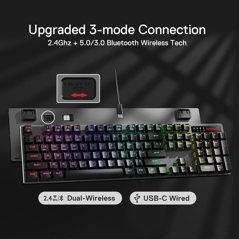 Dharma Pro K556 Pro - 104 Keys Bluetooth+2.4Ghz+Wired Mechanical Keyboard (Quiet Linear Red Switch)