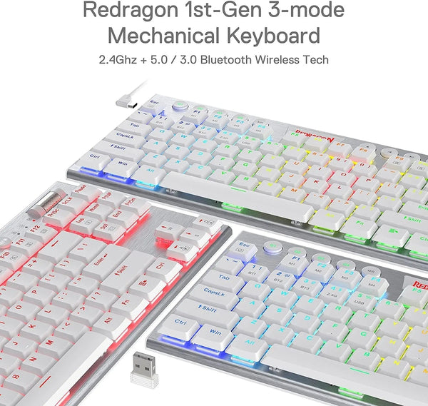 (RENEWED) Horus K621 TKL Wired+2.4G+BT Mechanical Keyboard White (Red Switch)