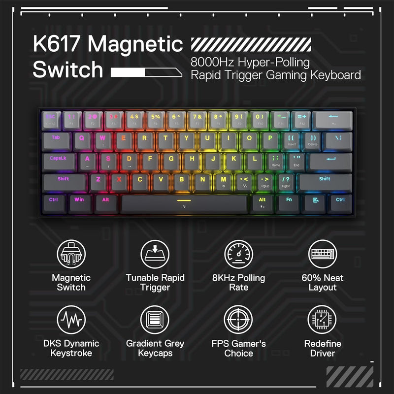 Fizz K617 60% Wired Mechanical Keyboard Mystic Grey (Magnetic Switch)