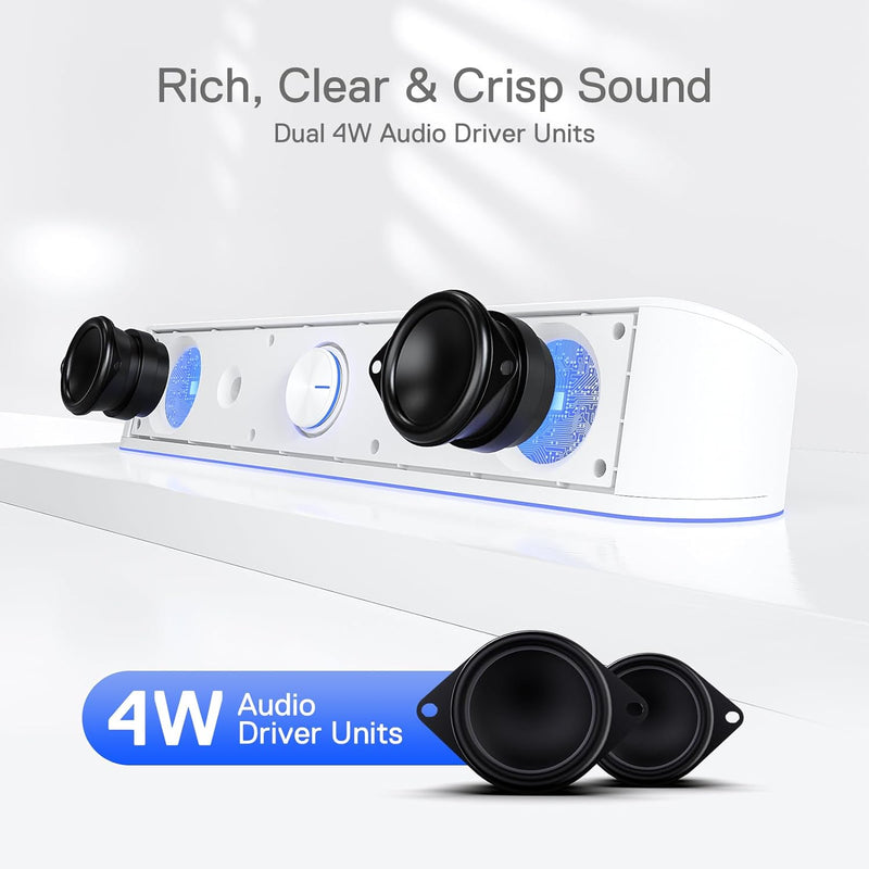 Adiemus GS560 - RGB 2.0 Channel USB Wired Soundbar (White)