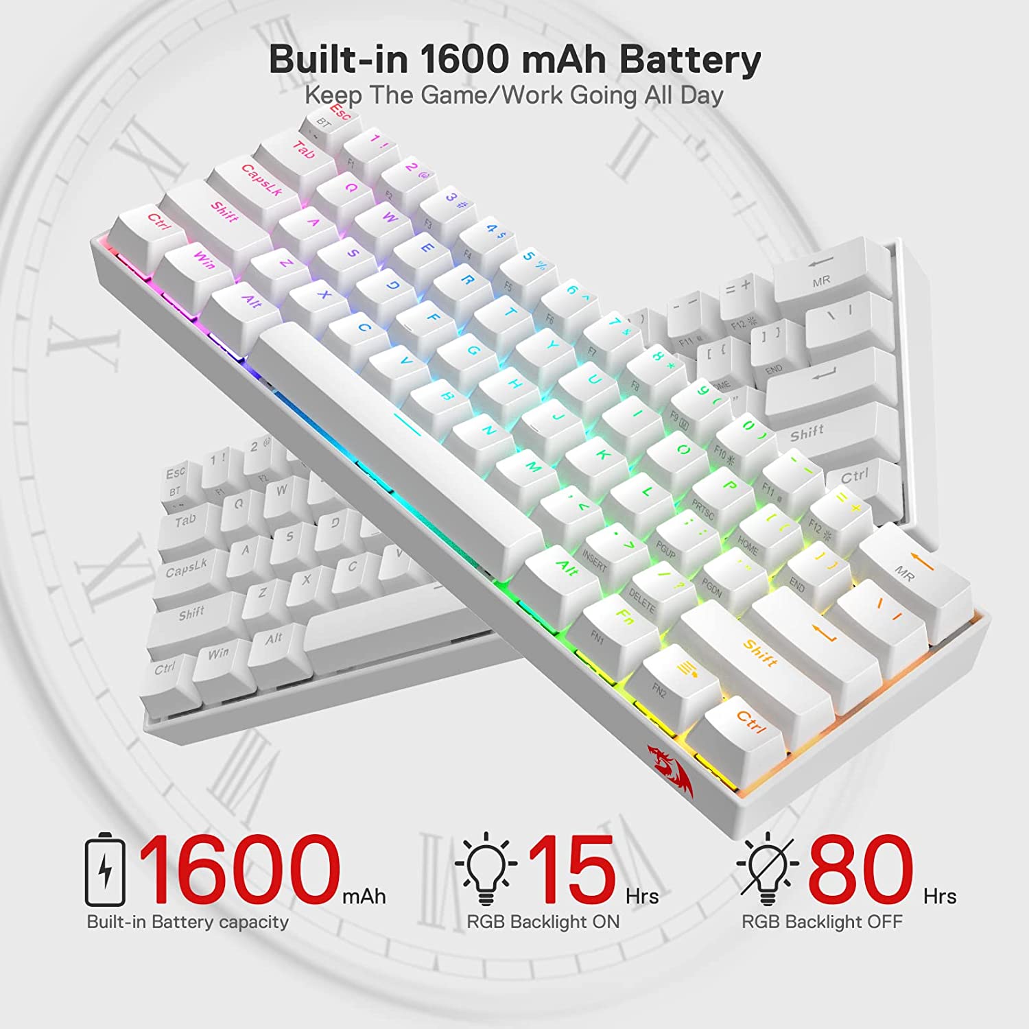 Redragon K530 Pro Draconic 60% BT/Wired/2.4GHz Wireless Mechanical, 61 Keys Hot Swap Compatible RGB Gaming Keyboard with Brown Tactile Switch, for Windows/ Mac/Android Redragon K530 Pro Draconic 60% BT/Wired/2.4GHz Wireless Mechanical, 61 Keys Hot Swap Compatible RGB Gaming Keyboard with Brown Tactile Switch, for Windows/ Mac/Android