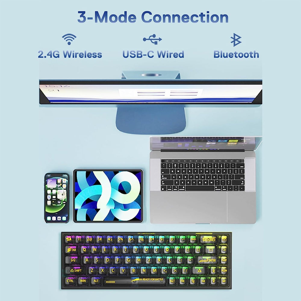 Redragon K631 PRO 65% 3-Mode Wireless RGB Gaming Keyboard, 68 Keys Compact Full-Transparent Mechanical Keyboard w/Hot-Swap Free-Mod PCB Socket, Translucent Custom Switch Black 3 5 0e0f2255 3568 4814 ab29