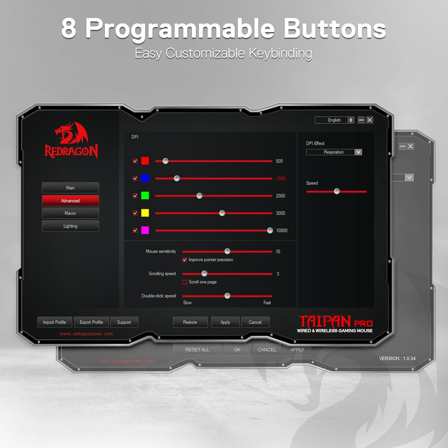Mouse Gaming Wireless Redragon M810 Pro | 10.000 DPI, 8 Tasti Macro, 45 Ore Di Batteria E RGB Programmabile