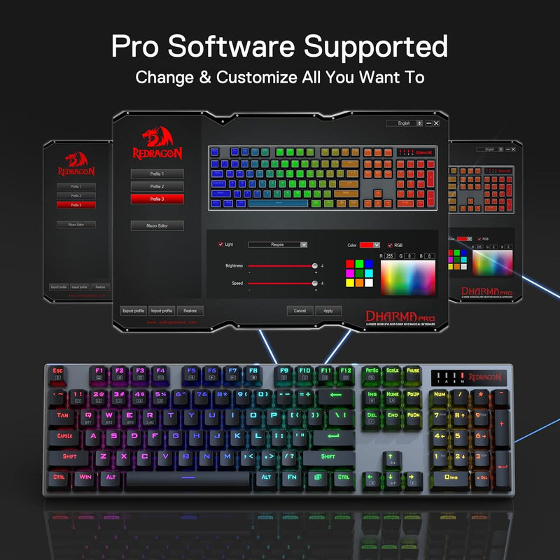 Dharma Pro K556 Pro - 104 Keys Bluetooth+2.4Ghz+Wired Mechanical Keyboard (Quiet Linear Red Switch)