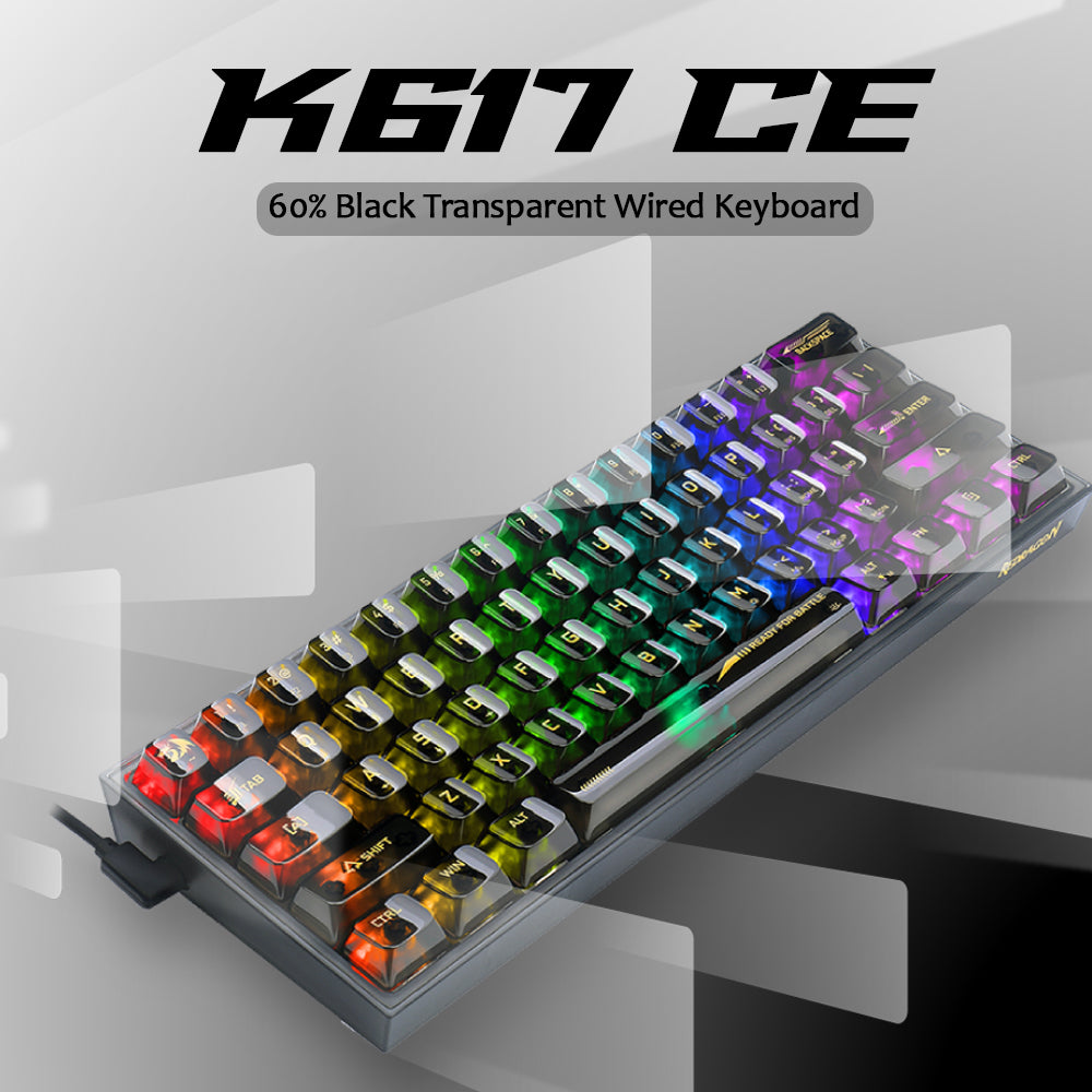 Fizz K617 - 60% Wired Mechanical Keyboard Black Transparent (Transluce