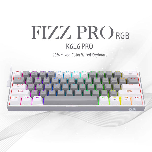 FIZZ PRO K616 - 60% Wired+2.4Ghz+BT Mechanical Keyboard Grey and White (Red Switch)