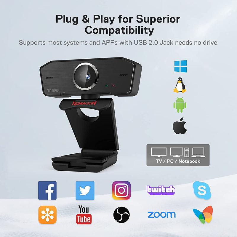 HITMAN GW800 1080P Webcam with Built-in Dual Microphone