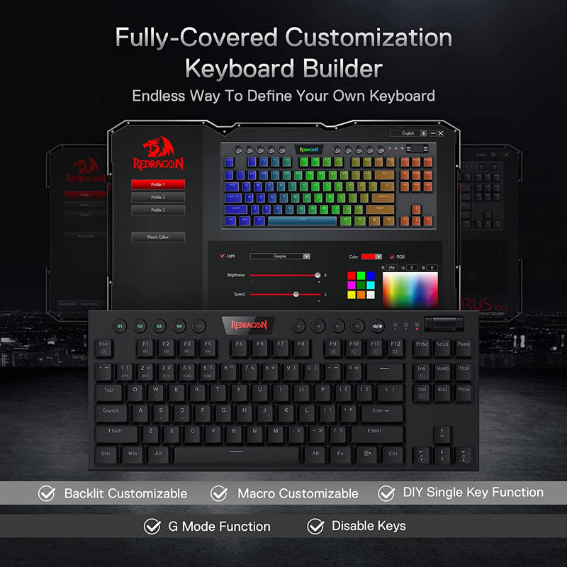 Horus K621 Tkl Wired+2.4G+BT Mechanical Keyboard Black (Red Switch)